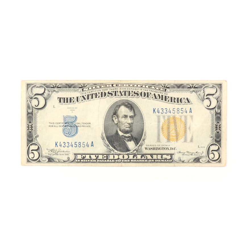 Series of 1935A WWII Emergency Issue Yellow Seal $5 Silver Certificate