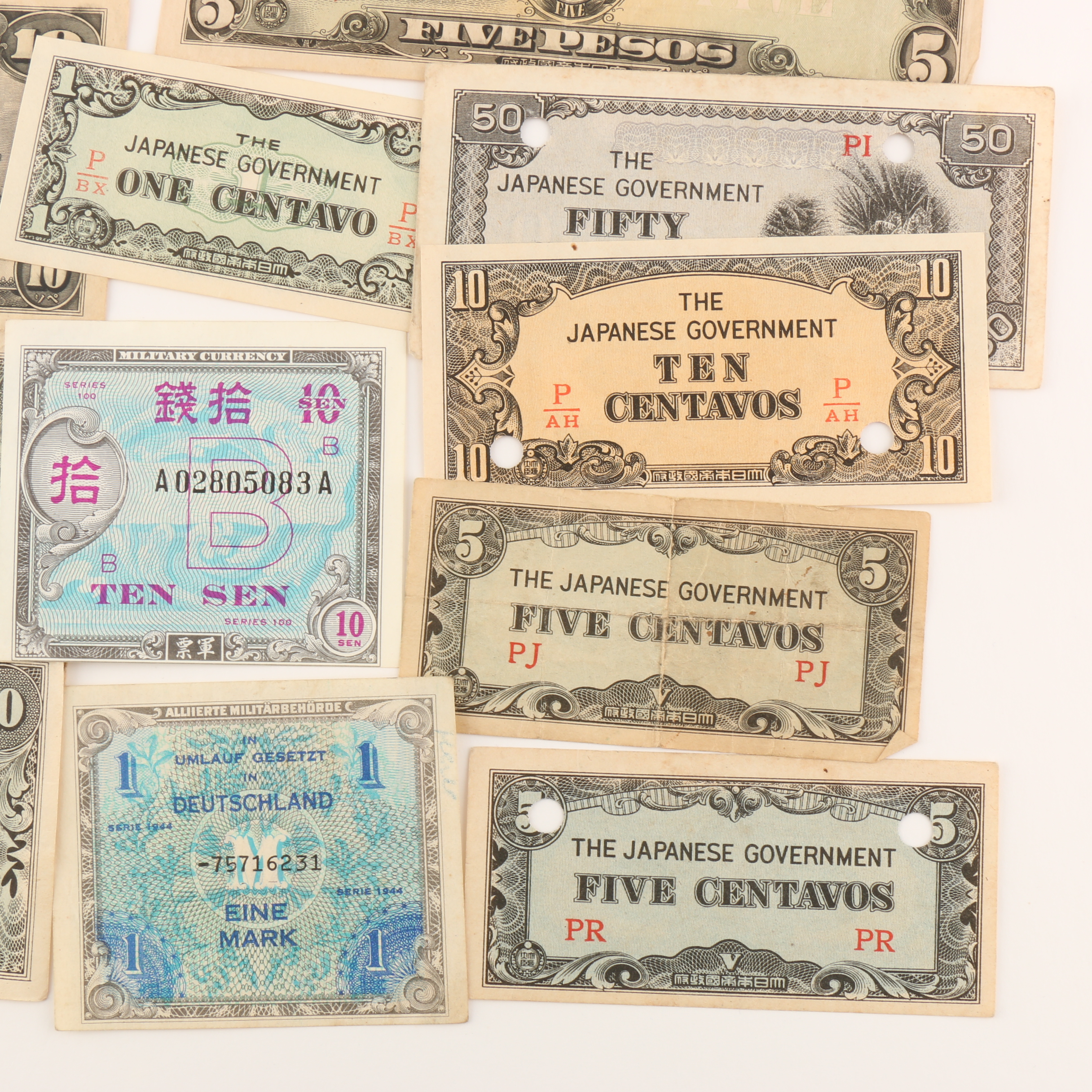 Thirteen WWII Era Foreign Banknotes