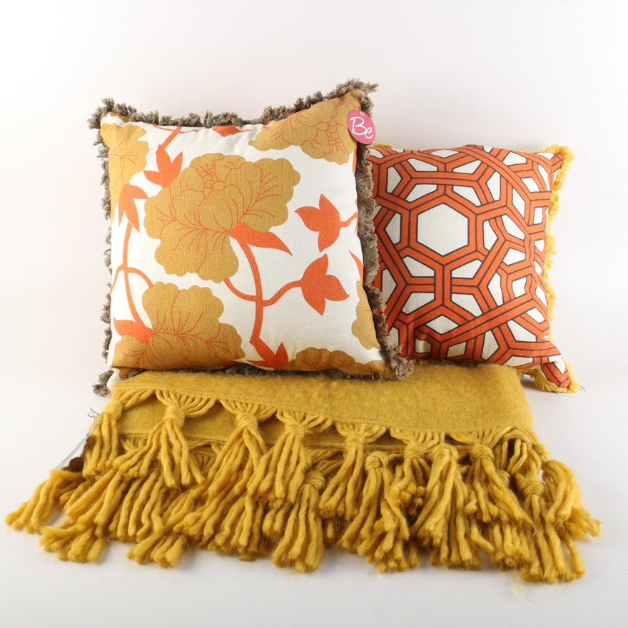 Pairing of Decorative Throw Pillows and Woven Decorative Throw