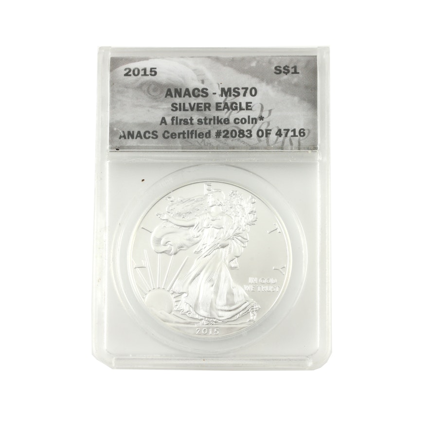 ANACS Graded MS70 First Strike 2015 Walking Liberty Silver Eagle