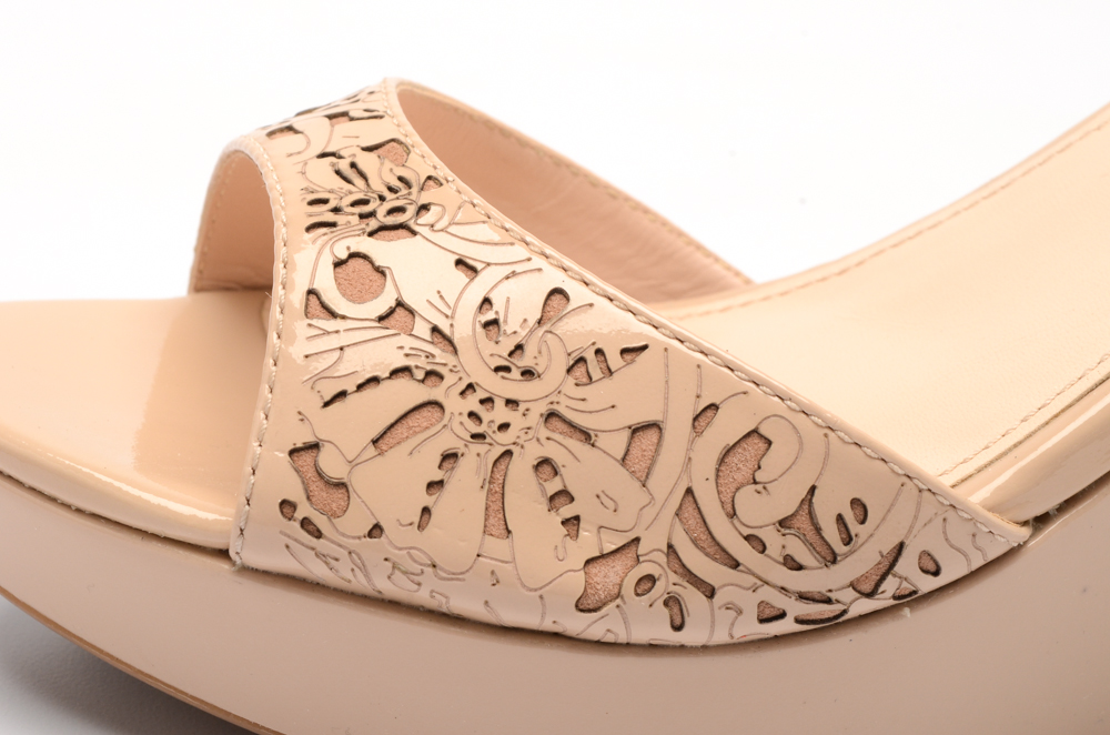 Prada Cutout Patent Leather Wedge Sandals