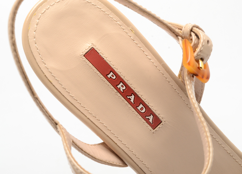 Prada Cutout Patent Leather Wedge Sandals