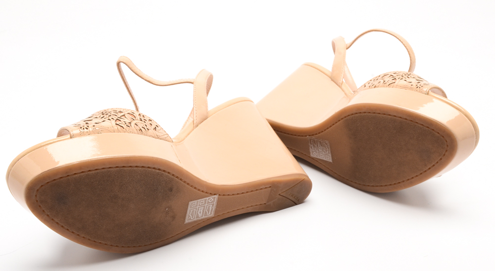 Prada Cutout Patent Leather Wedge Sandals