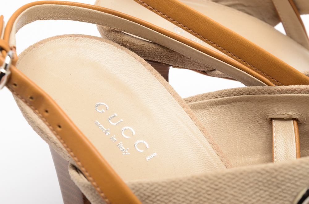 Gucci Canvas and Leather Sandals