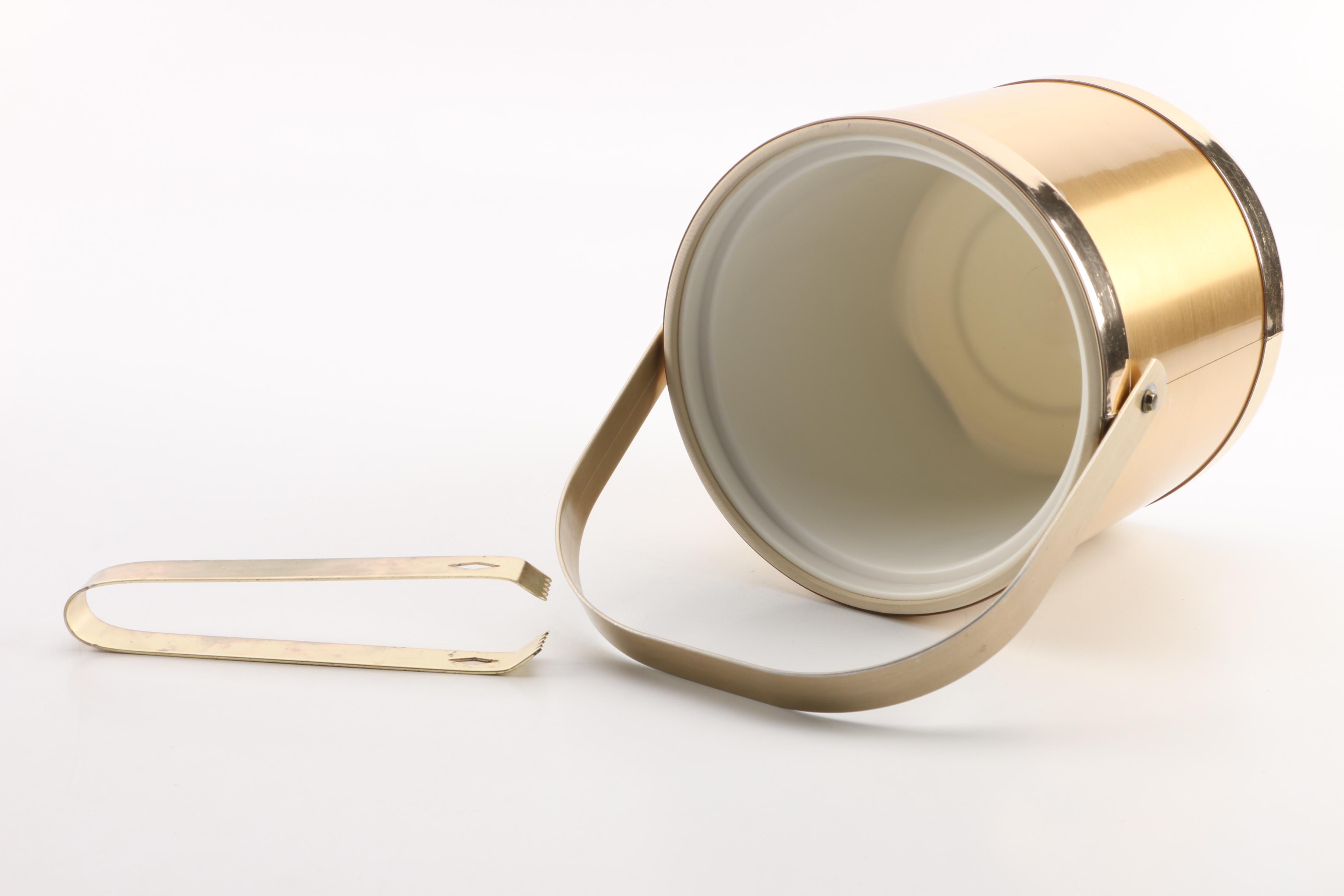 Mid Century Modern Georges Briard Gold Ice Bucket and Tongs