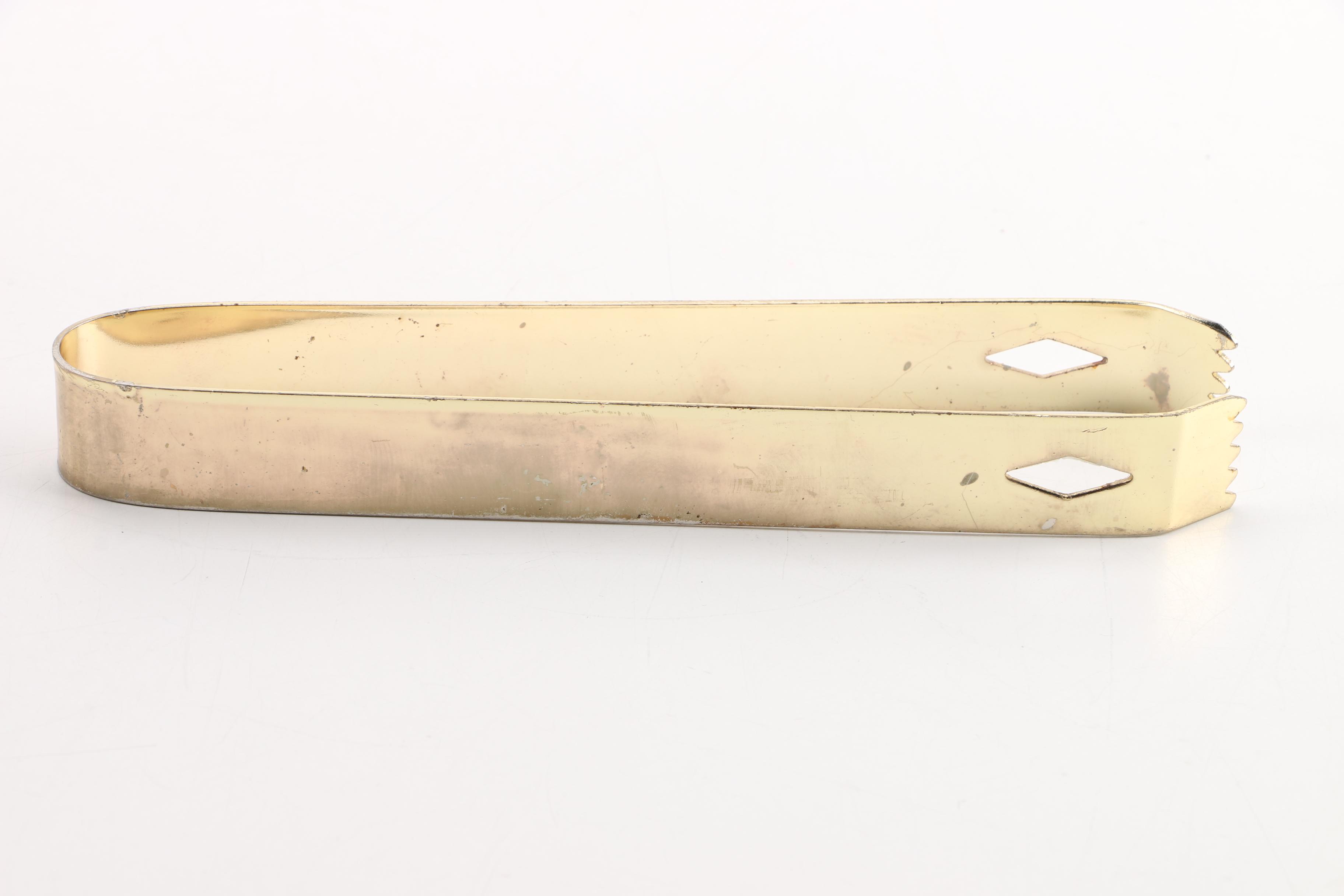 Mid Century Modern Georges Briard Gold Ice Bucket and Tongs