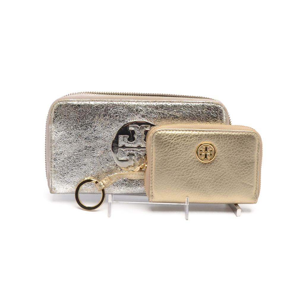 Tory Burch Silver and Gold Metallic Leather Wallets