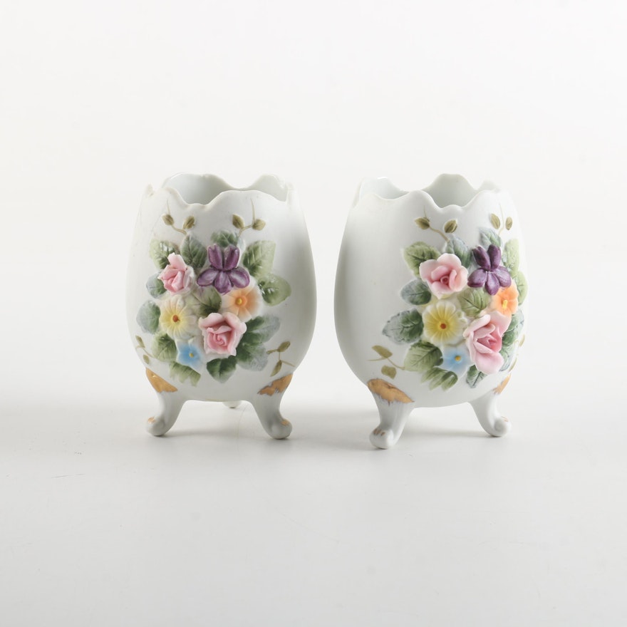 Pair of Vintage Lefton Hand-Painted Porcelain Vases