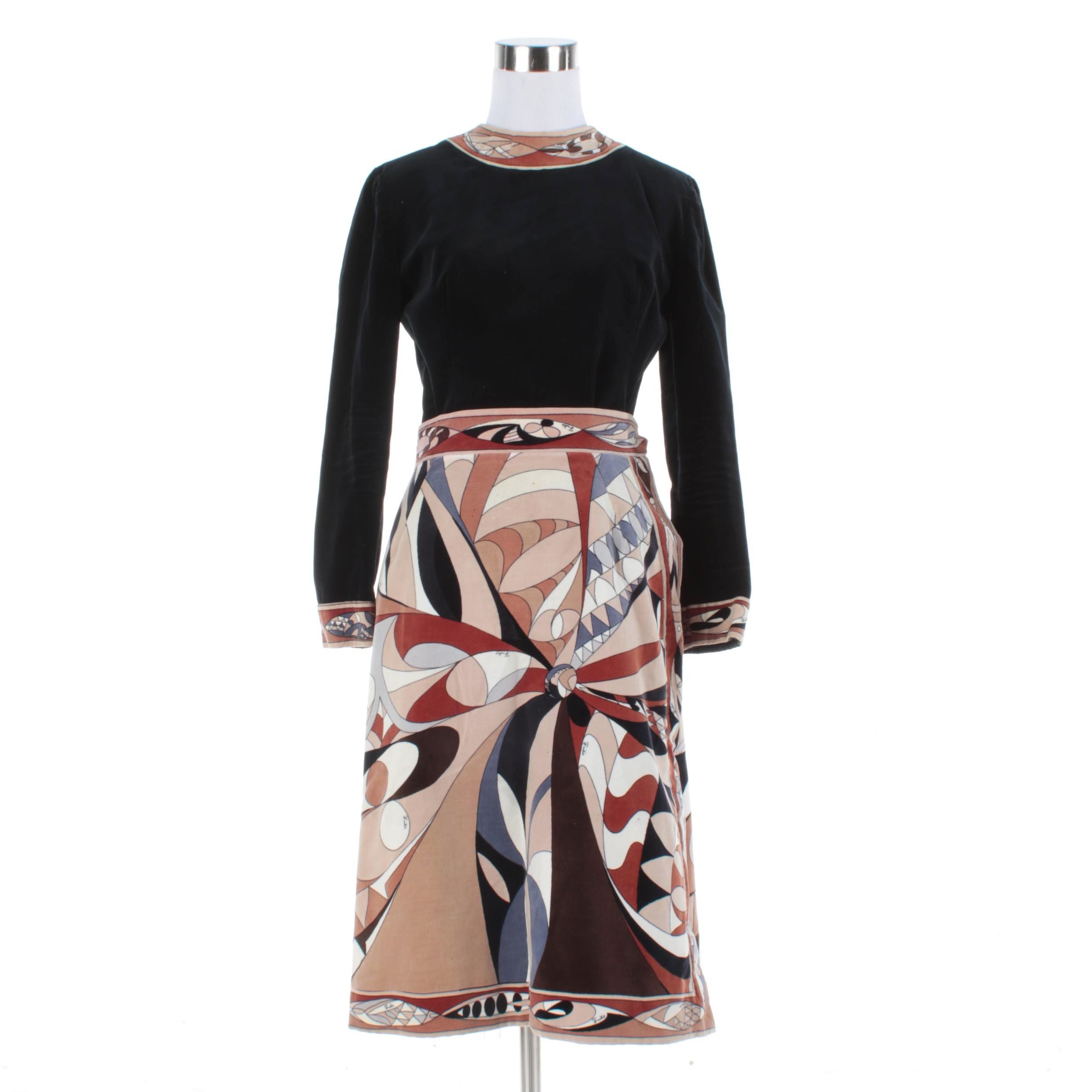 Vintage Emilio Pucci Velvet Bodysuit and Skirt