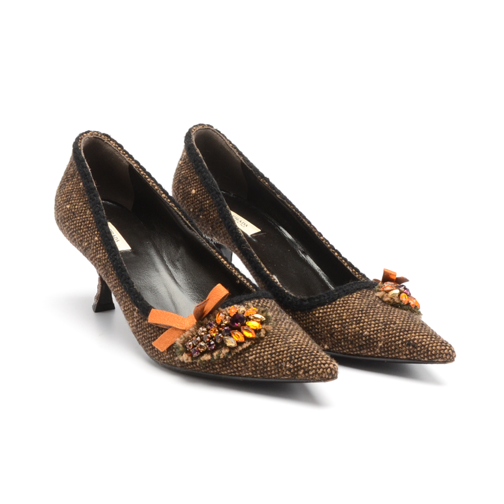 Prada Brown Tweed Kitten Heels