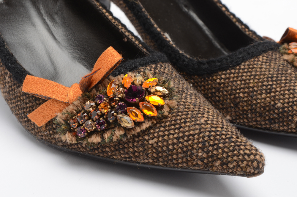 Prada Brown Tweed Kitten Heels