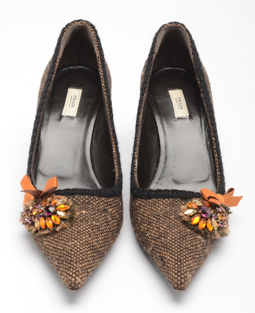 Prada Brown Tweed Kitten Heels