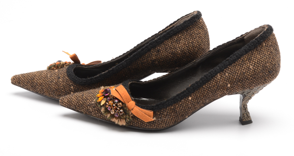 Prada Brown Tweed Kitten Heels