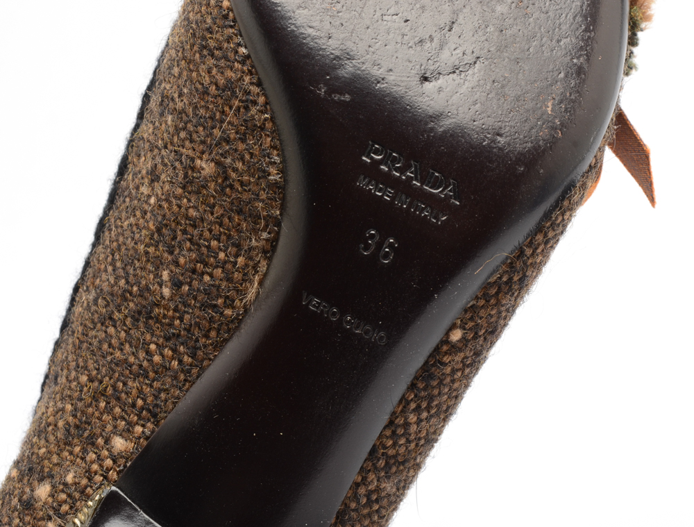 Prada Brown Tweed Kitten Heels