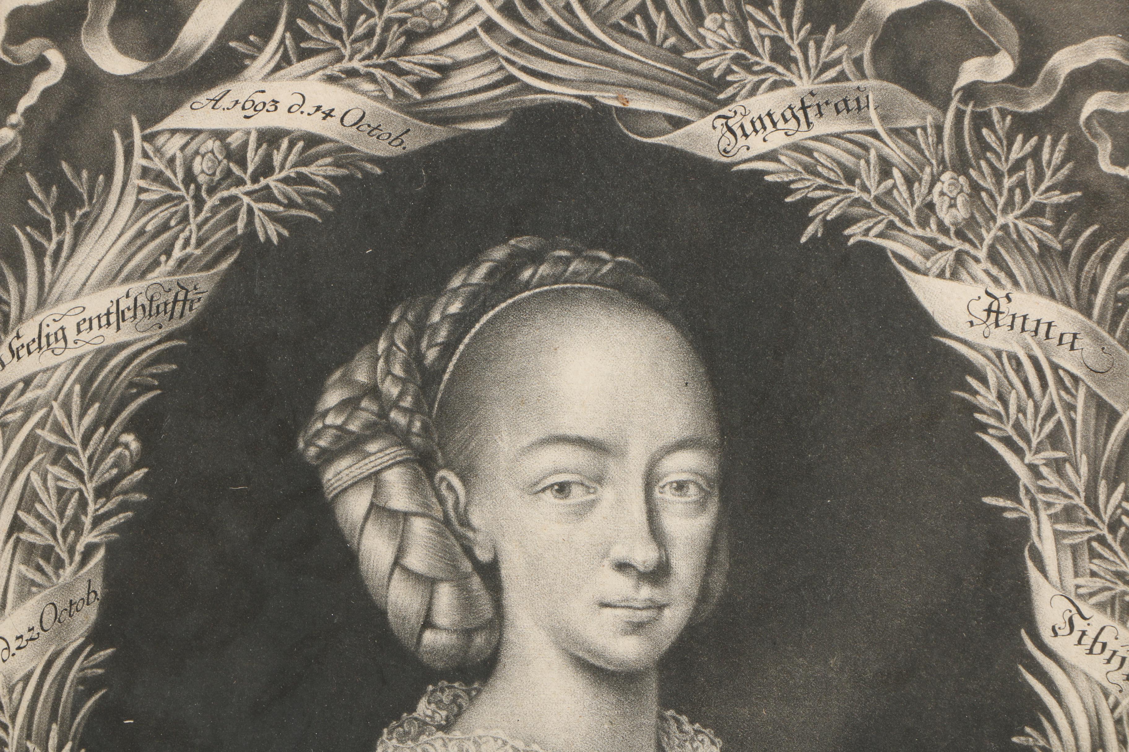 Elias Christoph Heiss Mezzotint "Jungfrau Anne Tibylla Breissitz"