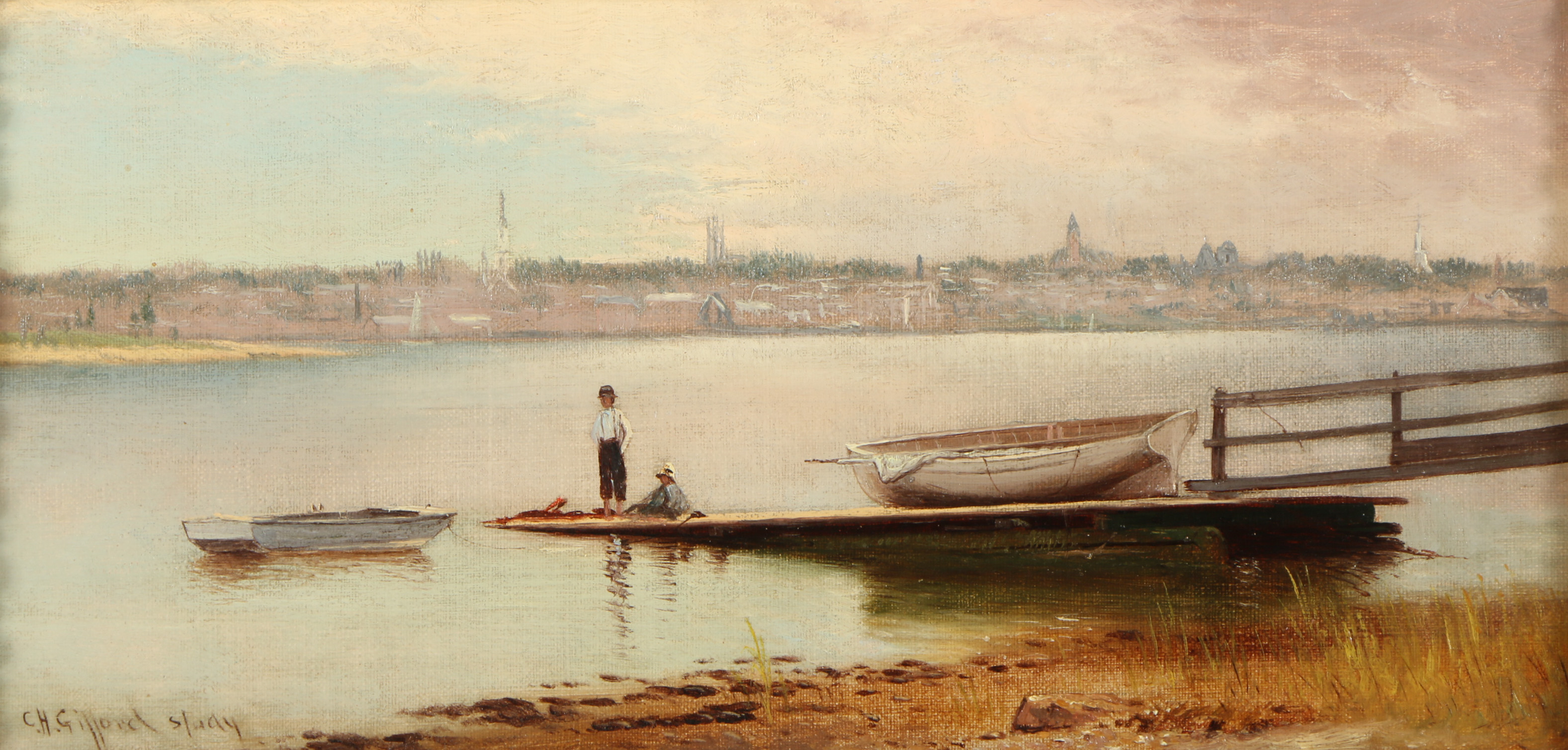 Charles Henry Gifford Oil Painting "New Bedford from Gifford's Wharf"