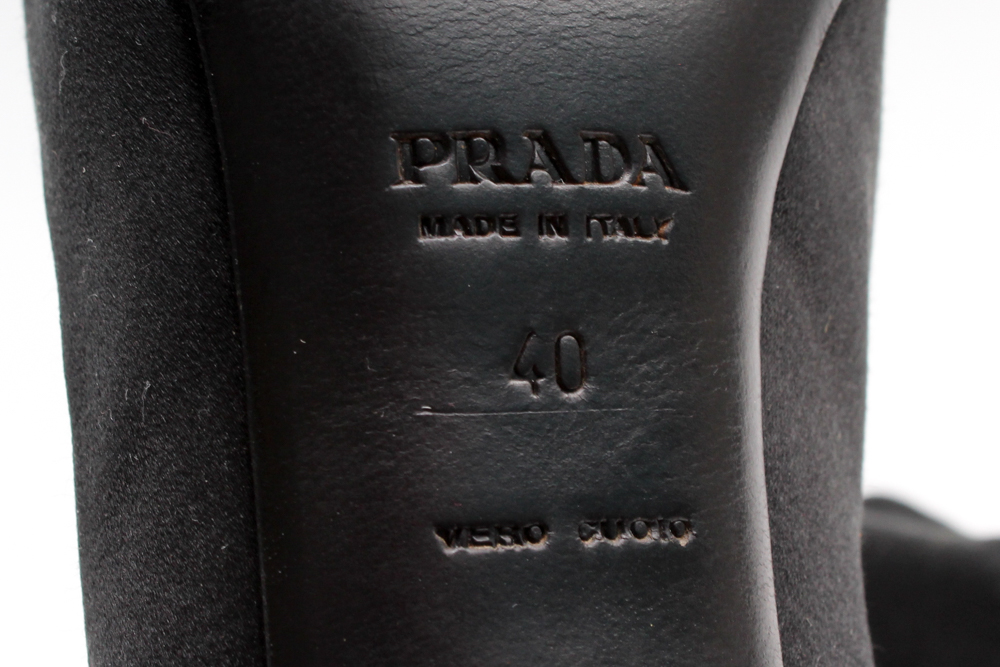 Prada Black Satin Pumps with Brown Velvet Ribbon
