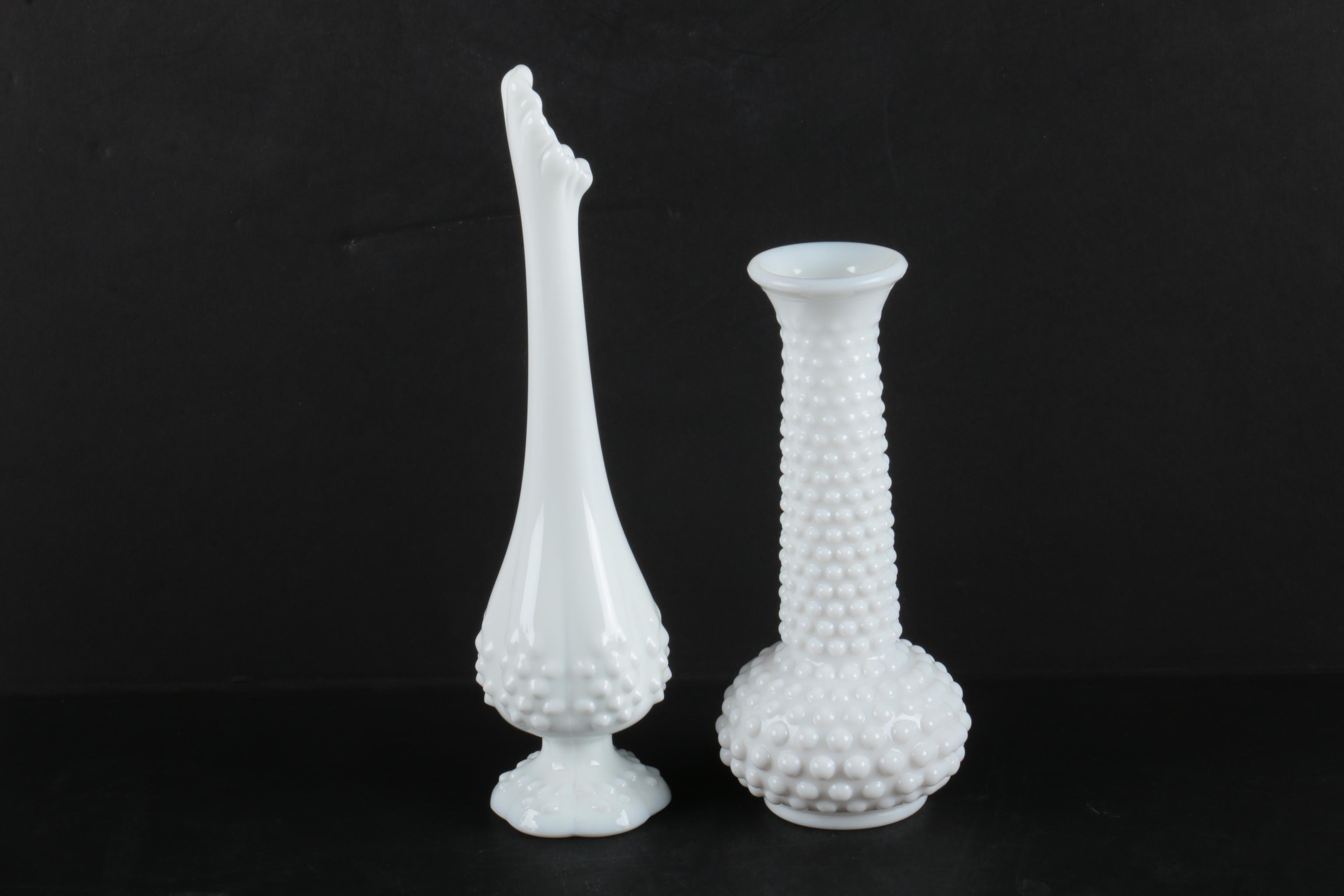 Vintage Hobnail Milk Glass Vases and Perfume Bottles