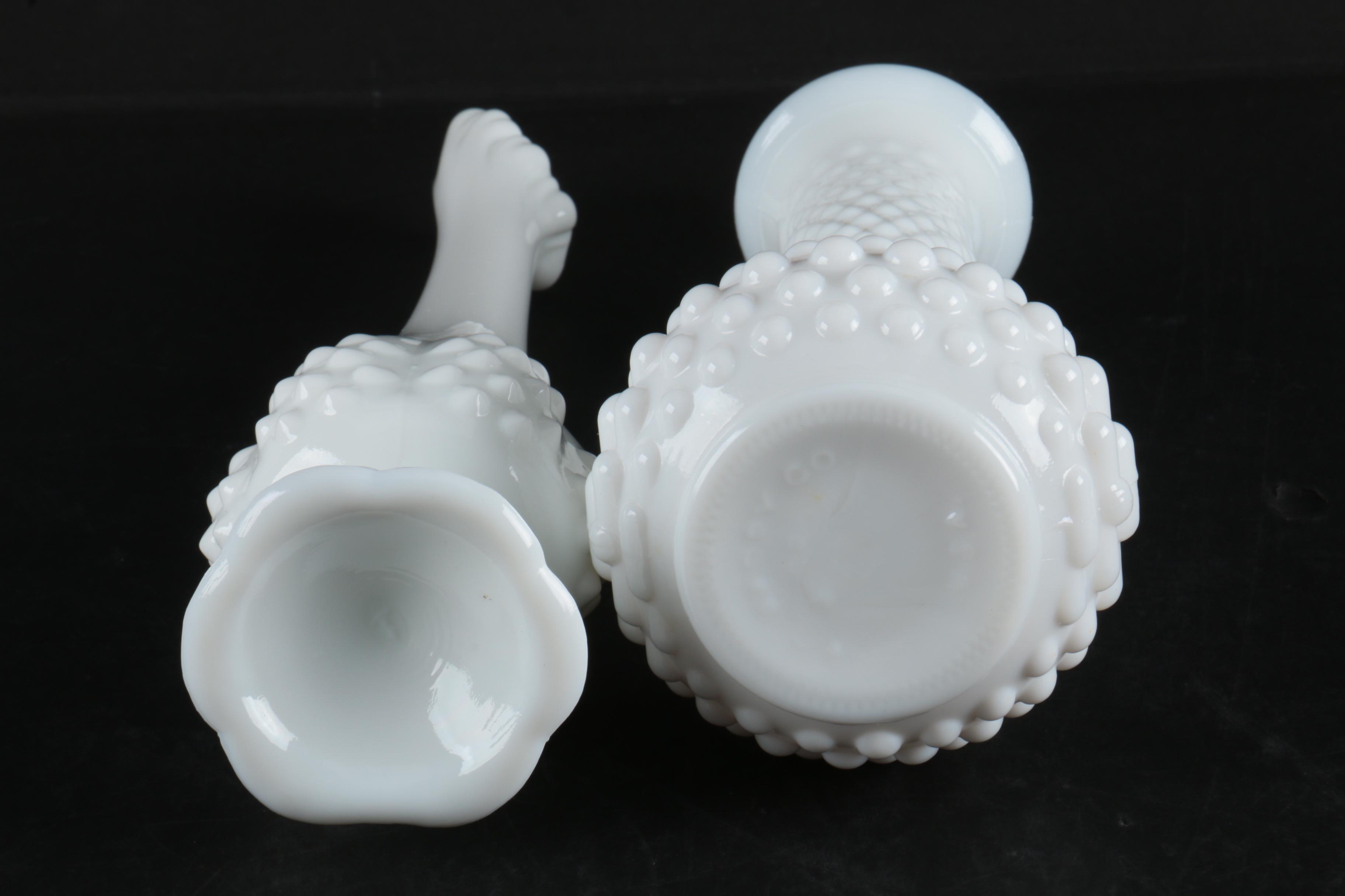 Vintage Hobnail Milk Glass Vases and Perfume Bottles