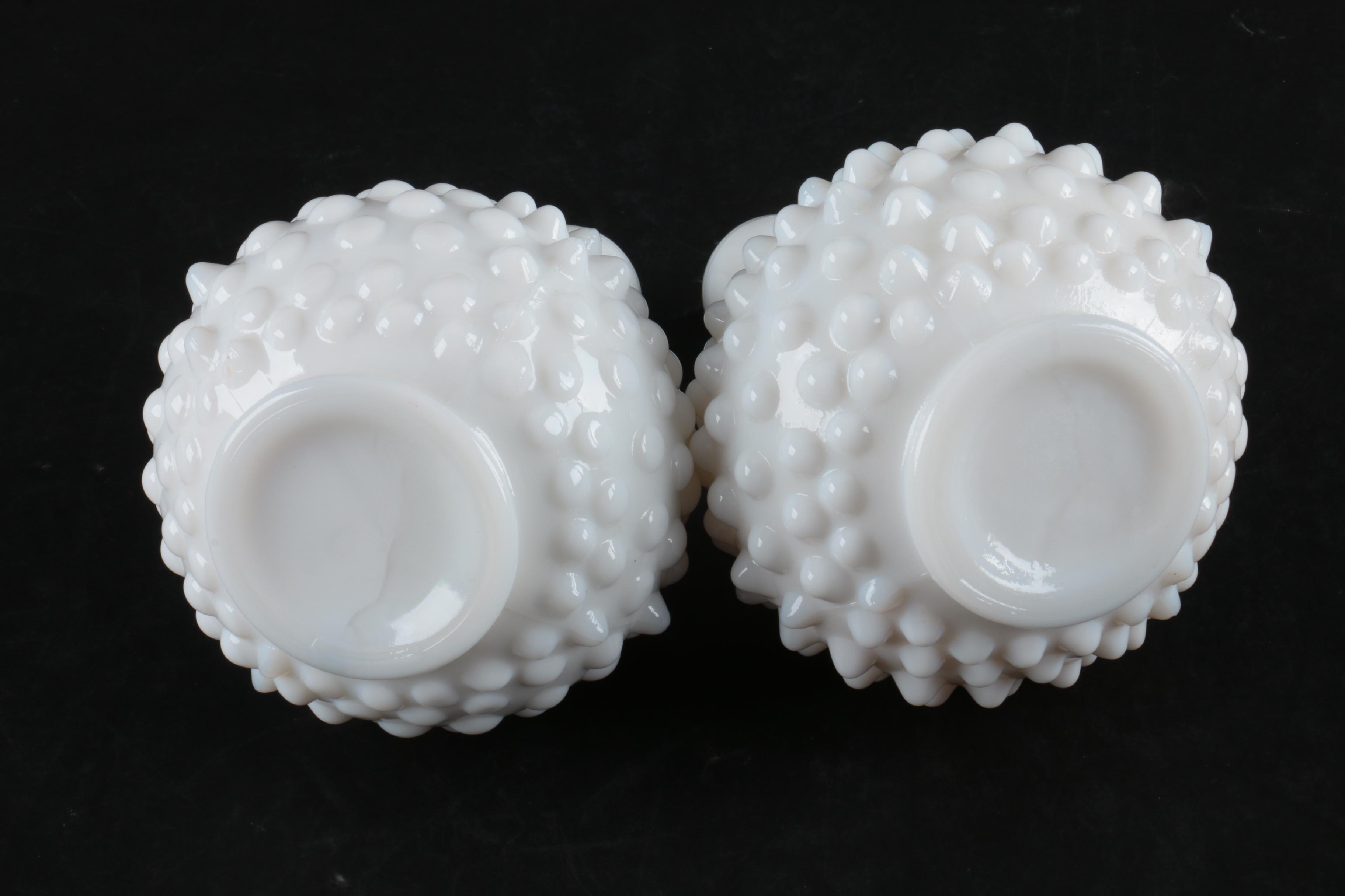 Vintage Hobnail Milk Glass Vases and Perfume Bottles