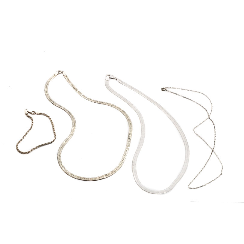 Sterling Silver Herringbone and Rope Chain Jewelry
