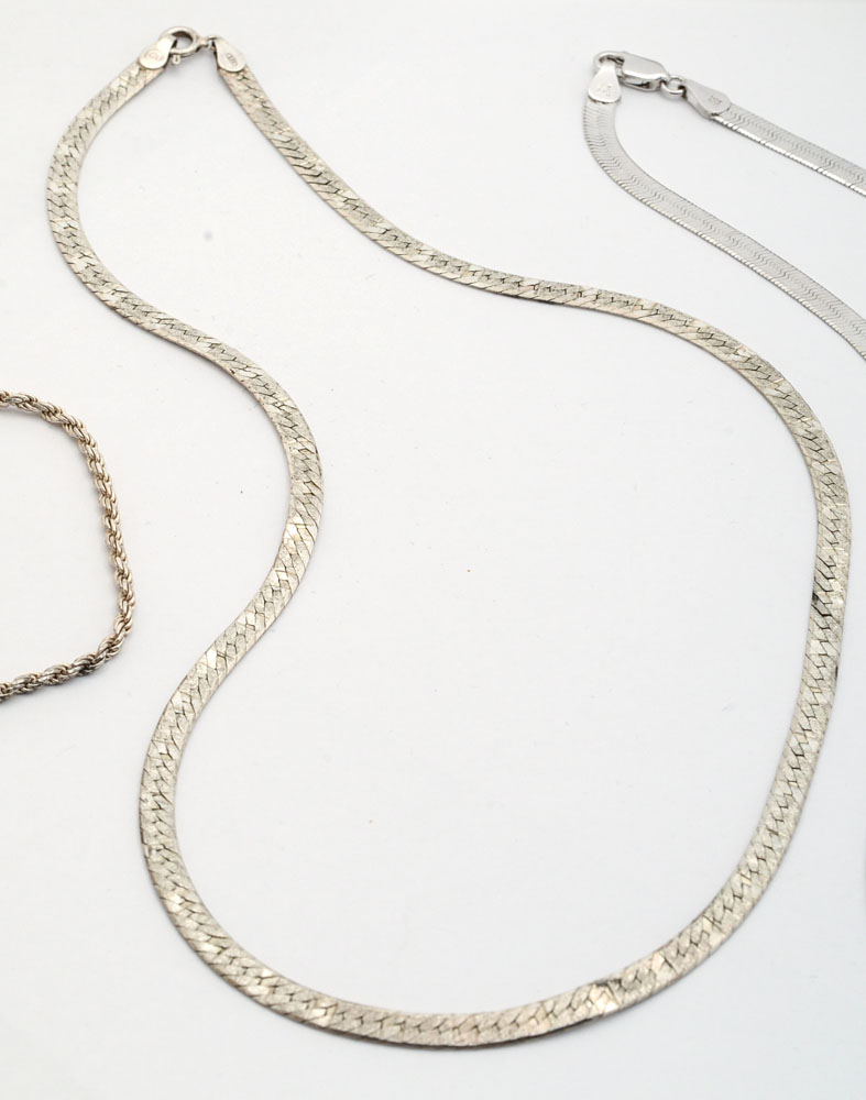 Sterling Silver Herringbone and Rope Chain Jewelry