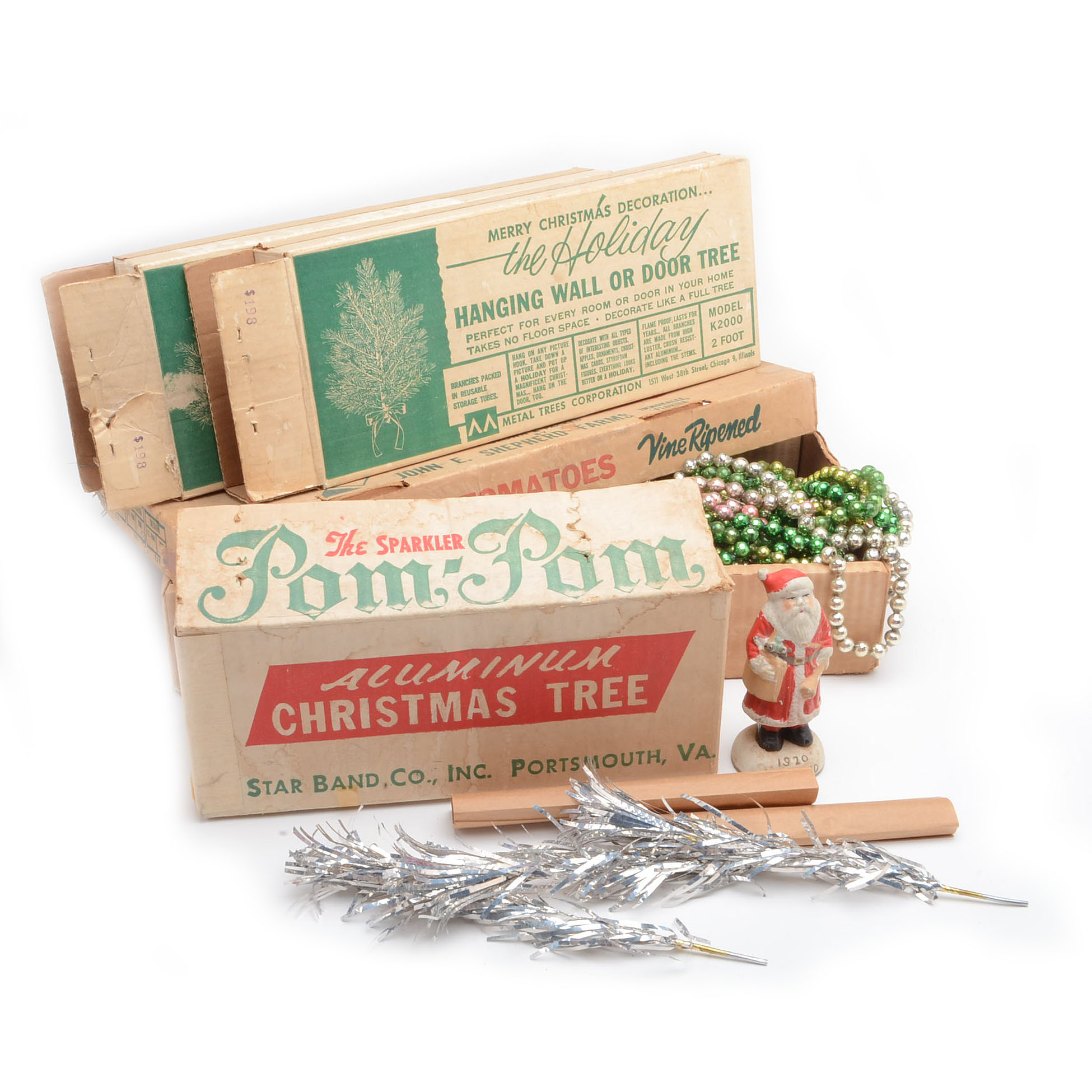 Mid-Century Christmas Aluminum Tress and Decorations