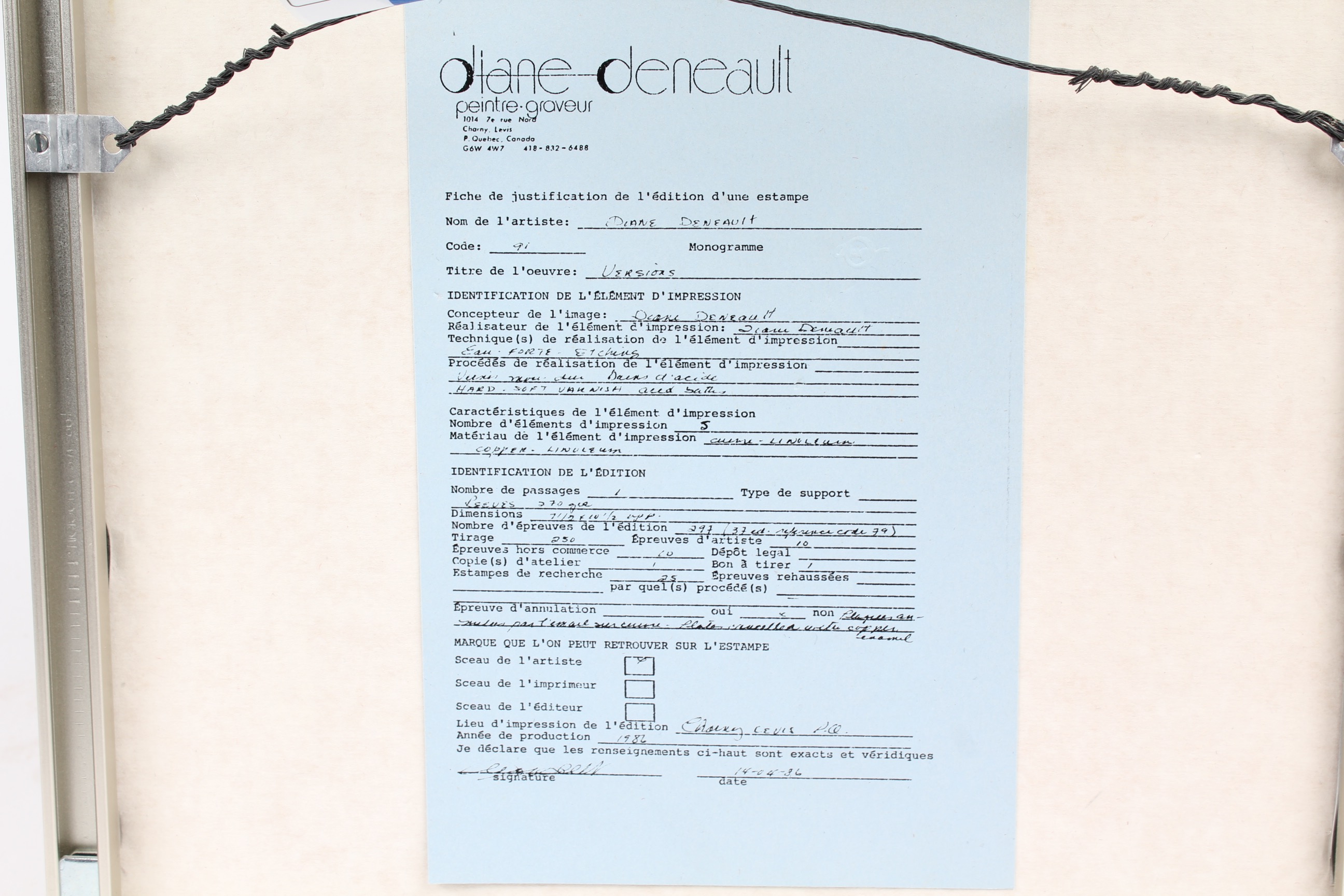 Diane Deneault Embossed Etching "Versions"