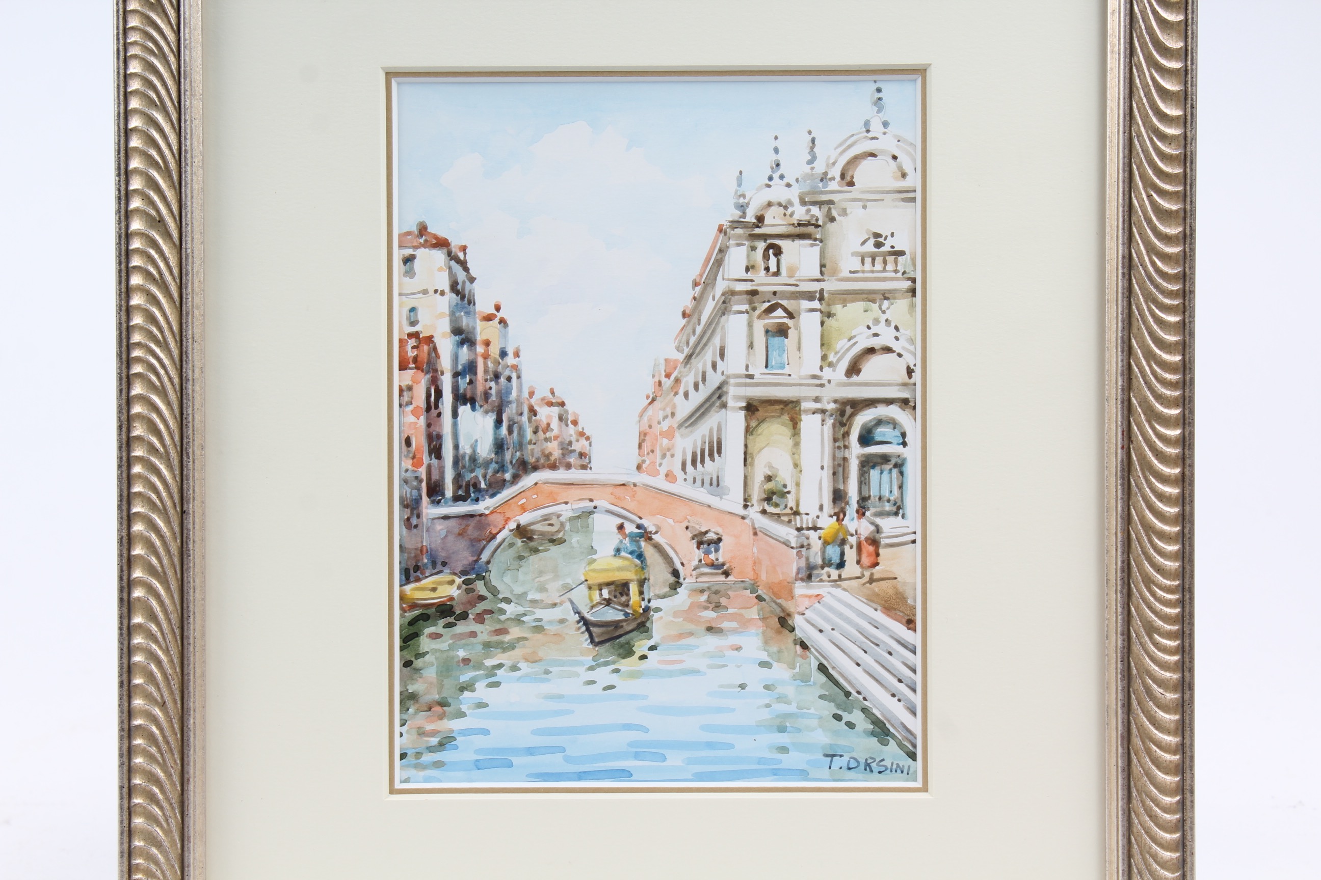 T. Orsini Venetian Canal Scene Watercolor Painting