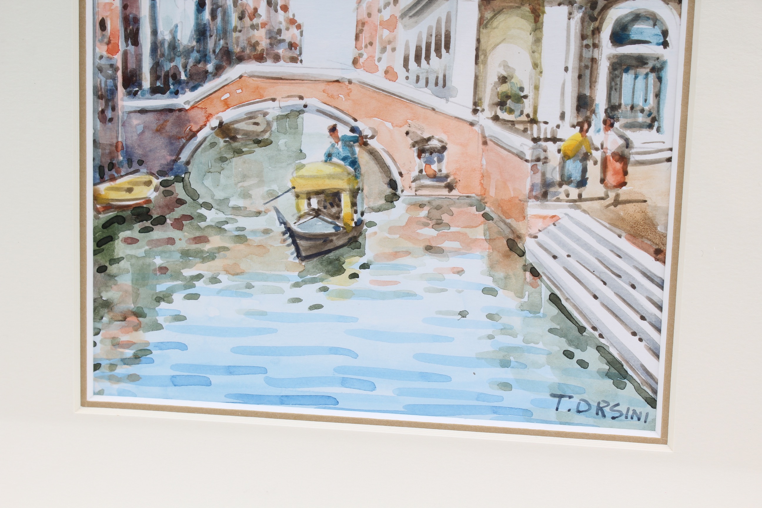 T. Orsini Venetian Canal Scene Watercolor Painting