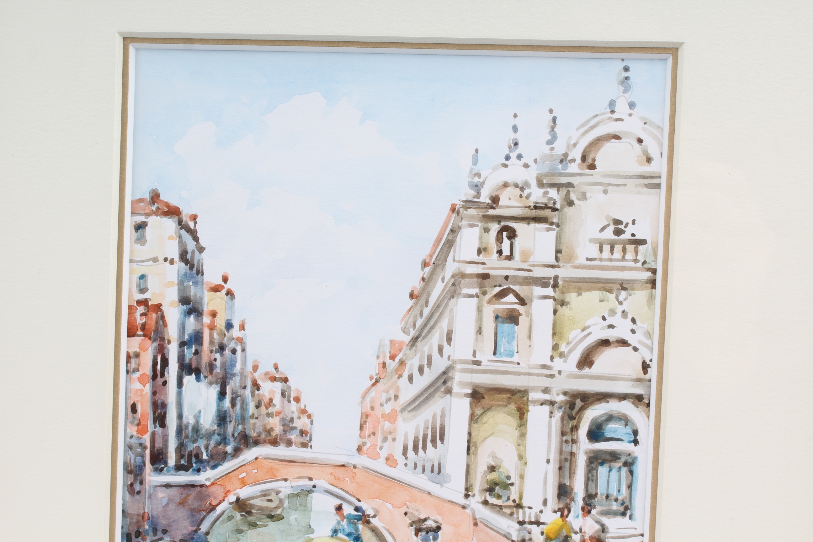 T. Orsini Venetian Canal Scene Watercolor Painting