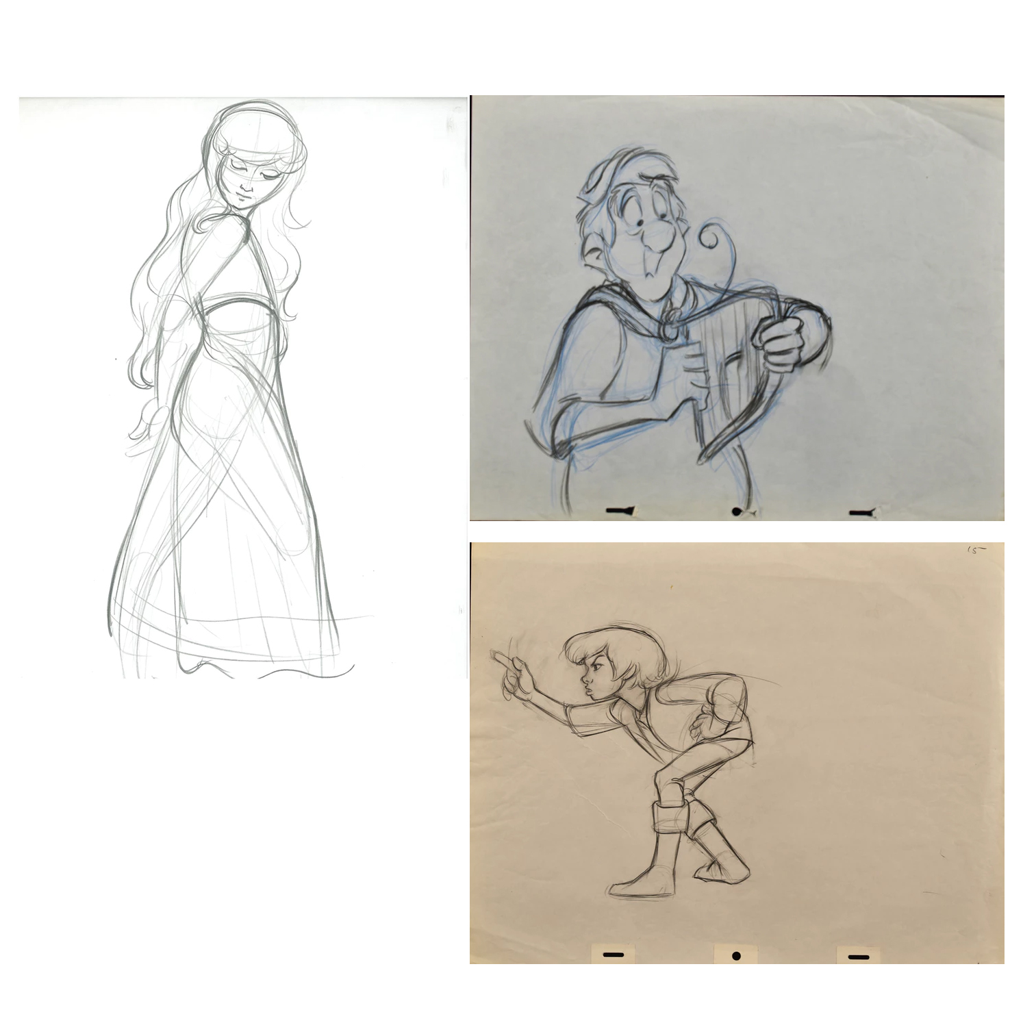 Disney's Black Cauldron -Set of Production Drawings - Taran, Fflewddur,Eilonwy