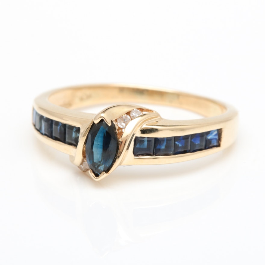 10K Yellow Gold, 1.00 CTW Blue Sapphire and Diamond Ring