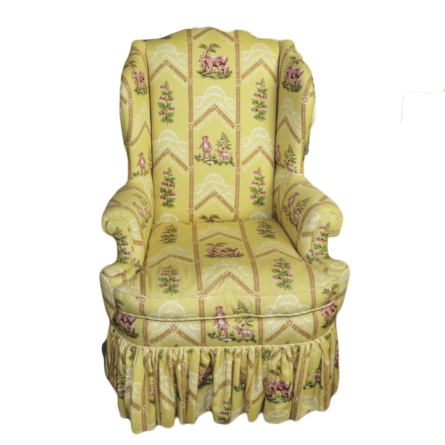 Upholstered Wingback Lounge Chair with Footstool