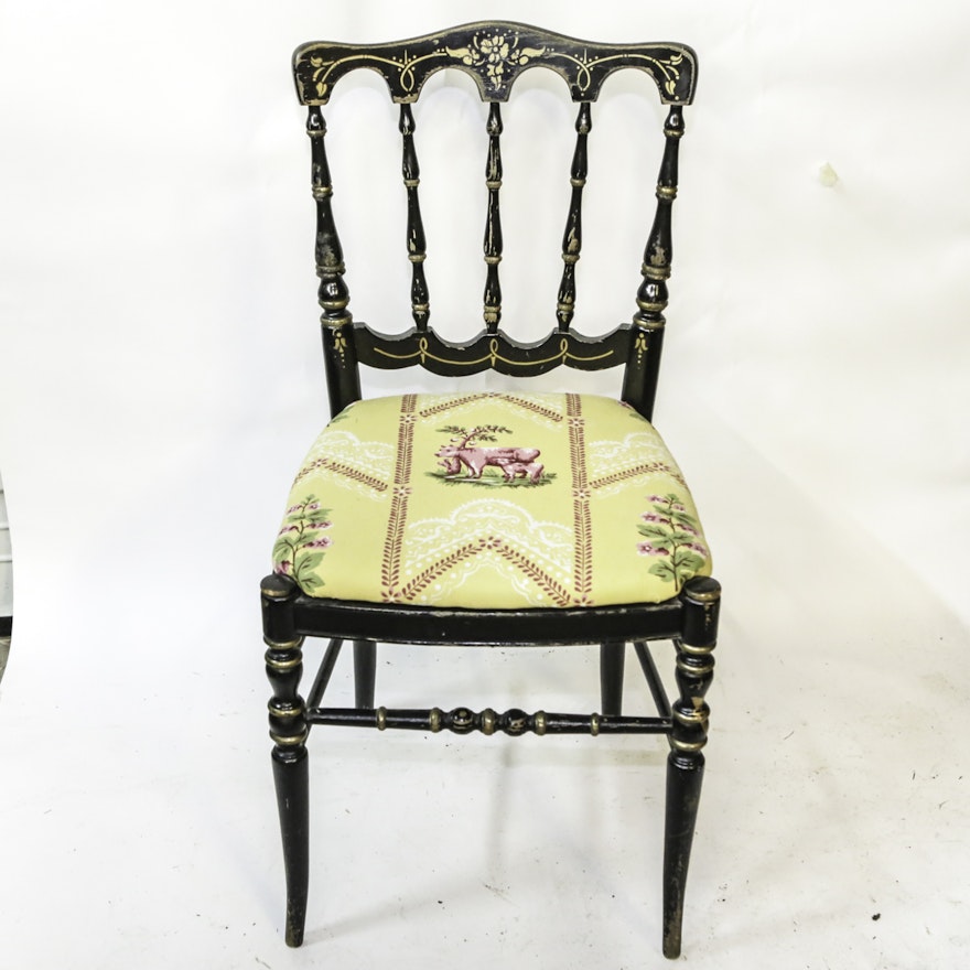Antique Victorian Stenciled and Upholstered Side Chair
