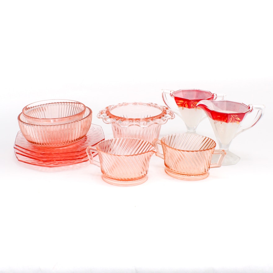 Depression Glass Anchor Hocking "Lace Edge" Pink Bowl and More