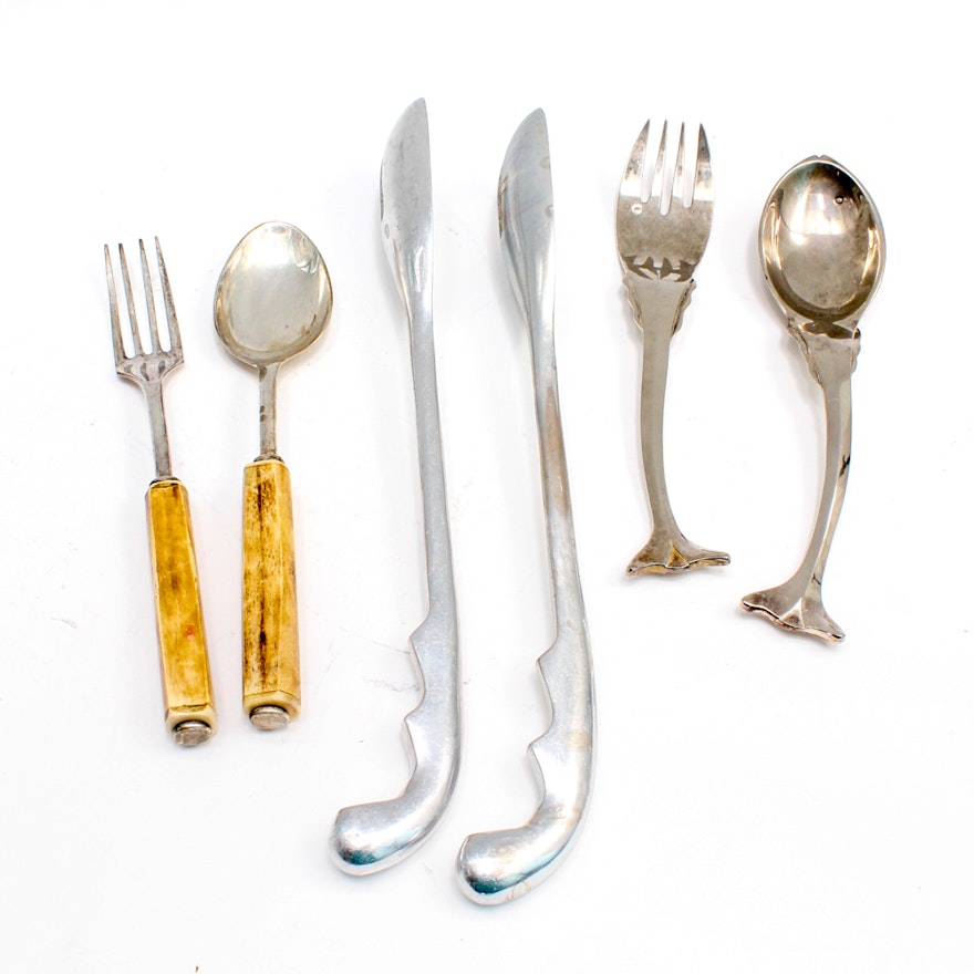 Godinger Silver Plate Fish Serving Utensils and Assorted Serveware