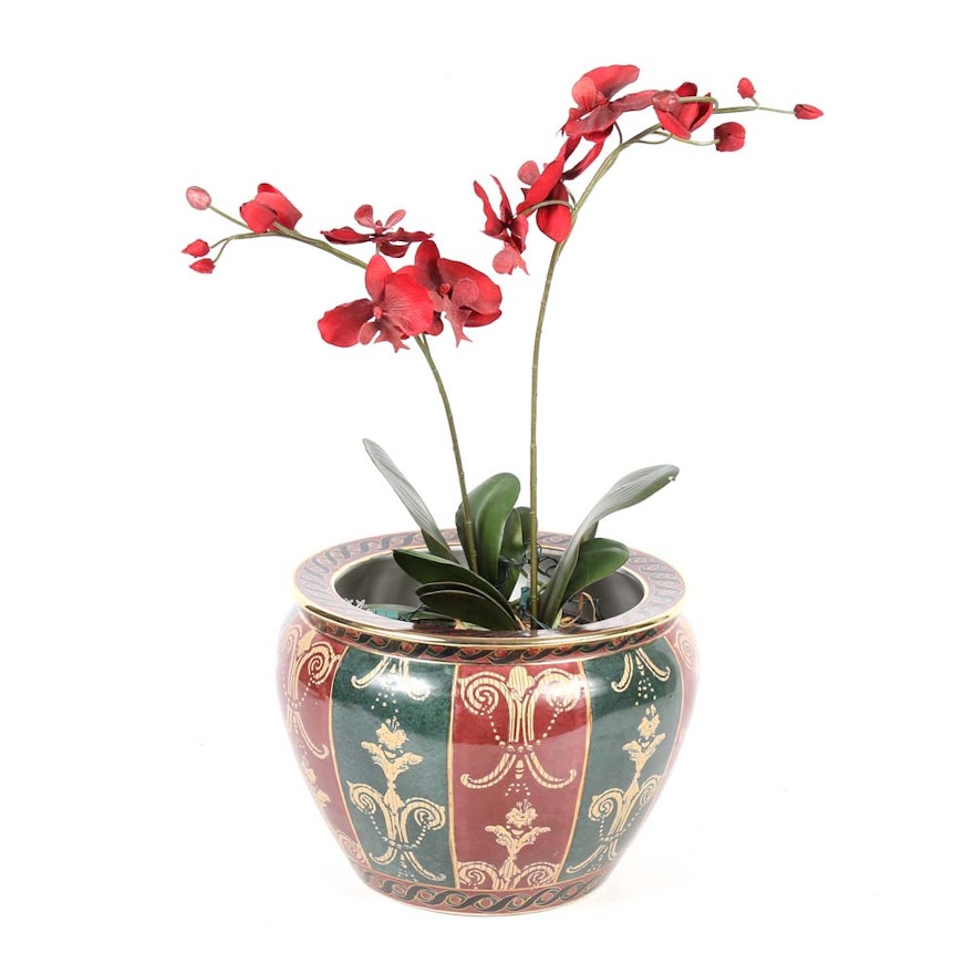 Andrea by Sadek Ceramic Planter with Silk Orchid