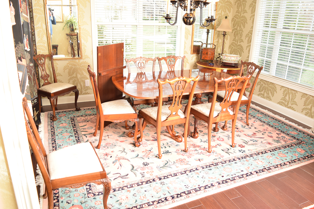 Vintage Chippendale Style Dining Table with Eight Side Chairs