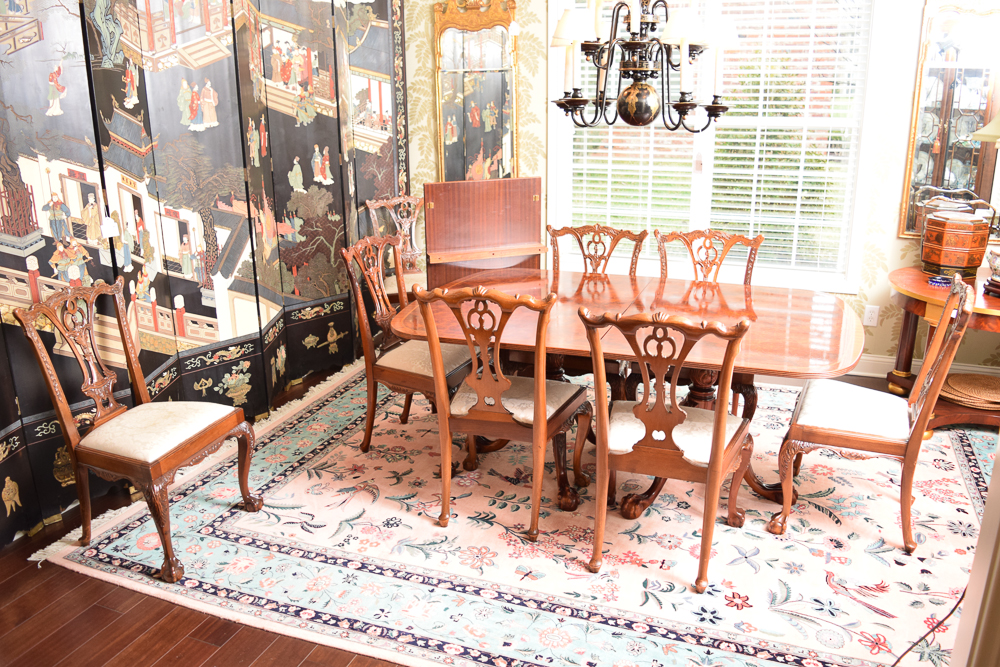 Vintage Chippendale Style Dining Table with Eight Side Chairs