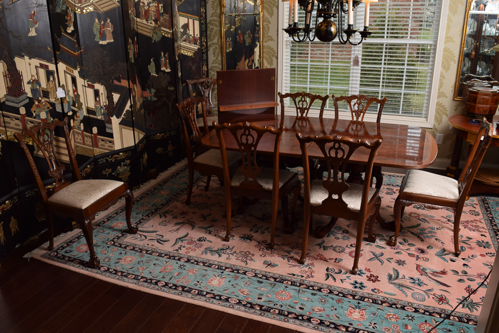 Vintage Chippendale Style Dining Table with Eight Side Chairs