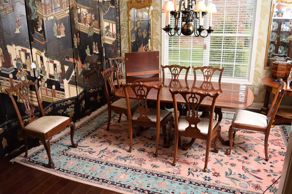 Vintage Chippendale Style Dining Table with Eight Side Chairs