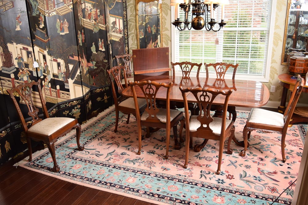Vintage Chippendale Style Dining Table with Eight Side Chairs