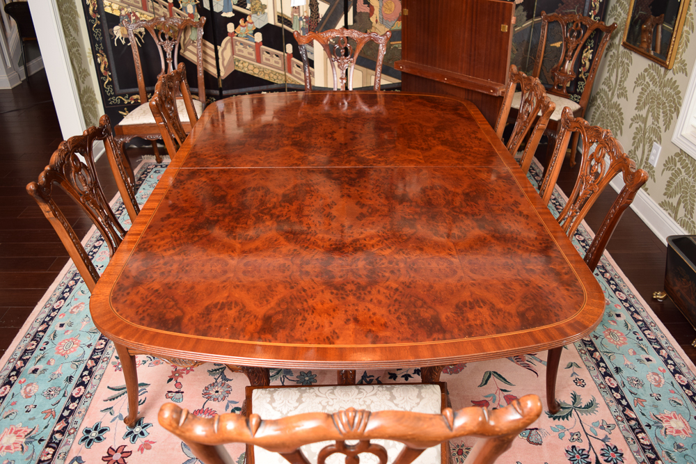 Vintage Chippendale Style Dining Table with Eight Side Chairs