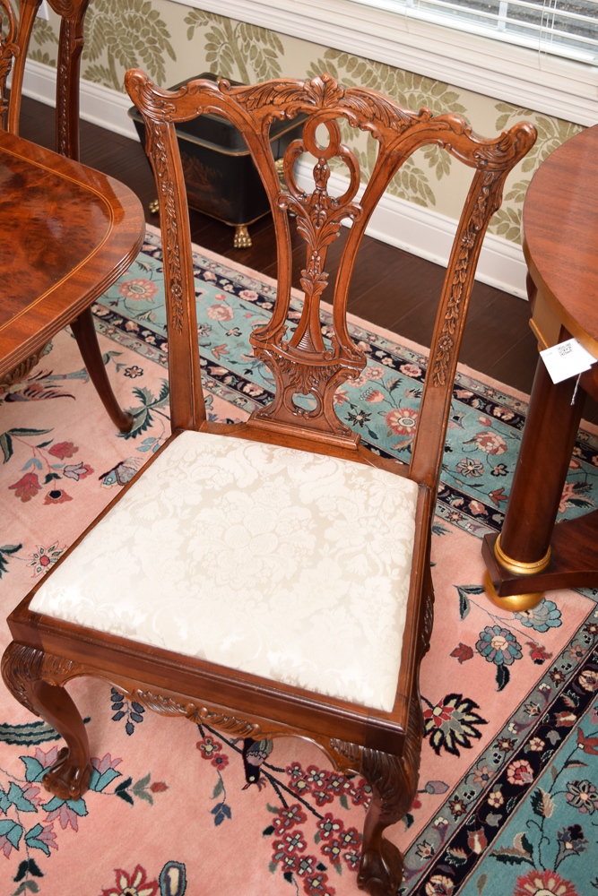 Vintage Chippendale Style Dining Table with Eight Side Chairs