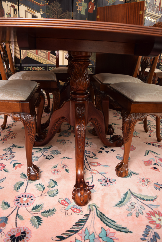 Vintage Chippendale Style Dining Table with Eight Side Chairs