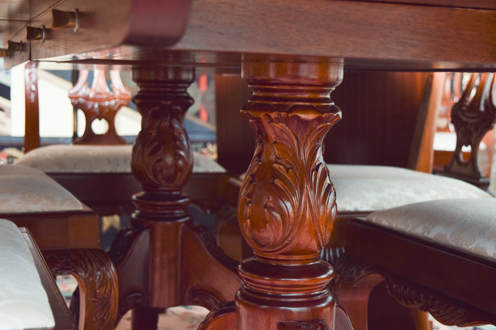 Vintage Chippendale Style Dining Table with Eight Side Chairs