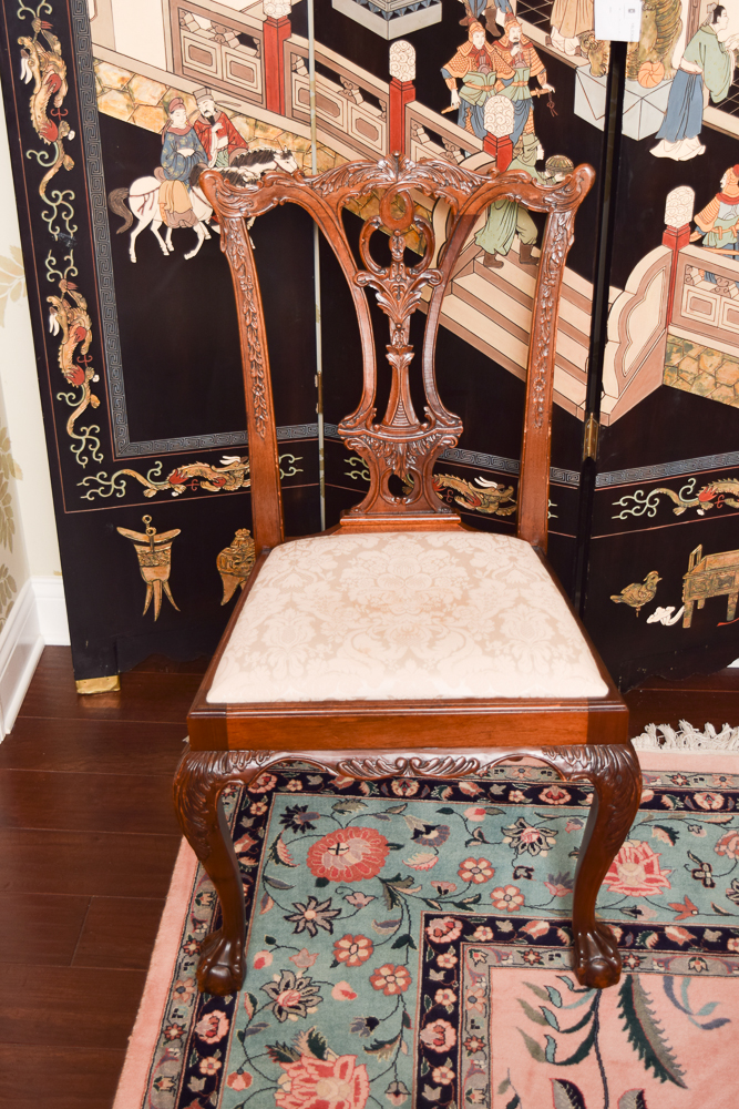 Vintage Chippendale Style Dining Table with Eight Side Chairs