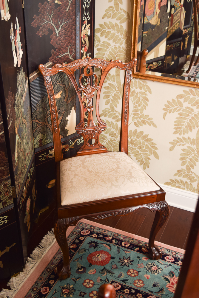 Vintage Chippendale Style Dining Table with Eight Side Chairs