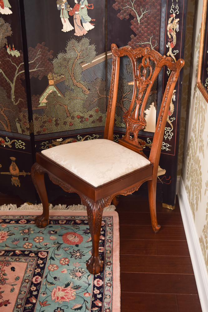 Vintage Chippendale Style Dining Table with Eight Side Chairs